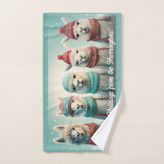 Aangepaste tekst Winter Lamas Handdoek (Handdoek)
