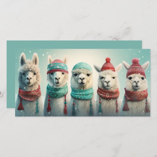 Aangepaste tekst Winter Llama's Feestdagenkaart (Voorkant / Achterkant)