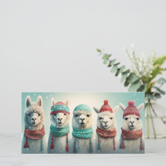 Aangepaste tekst Winter Llama's Feestdagenkaart (Staand voorkant)