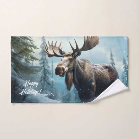 Aangepaste tekst Winter Moose Handdoek (Handdoek)