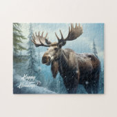 Aangepaste tekst Winter Moose Legpuzzel (Horizontaal)