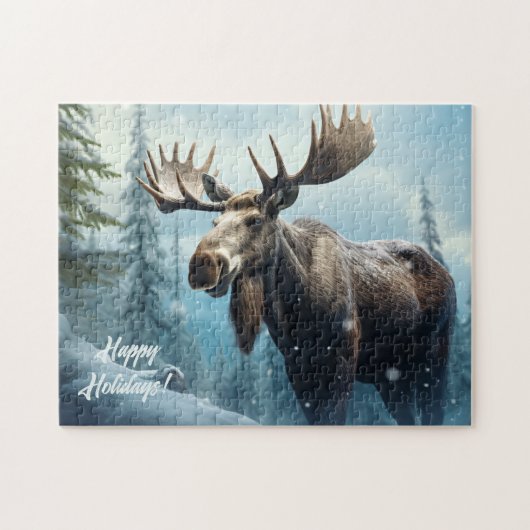 Aangepaste tekst Winter Moose Legpuzzel (Horizontaal)