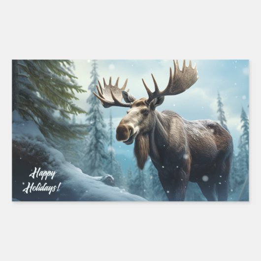 Aangepaste tekst Winter Moose Rechthoekige Sticker (Voorkant)