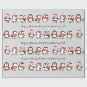 Aangepaste tekst Winterpinguïns Cadeaupapier (Vlak)