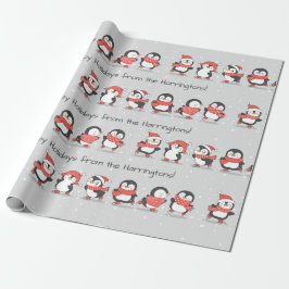 Aangepaste tekst Winterpinguïns Cadeaupapier
