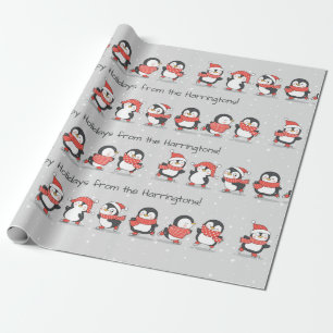 Aangepaste tekst Winterpinguïns Cadeaupapier