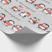 Aangepaste tekst Winterpinguïns Cadeaupapier (Hoek)