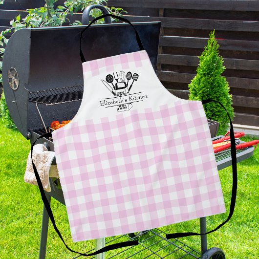 Aangepaste tekst Wit en Roze Buffel Plaid Schort