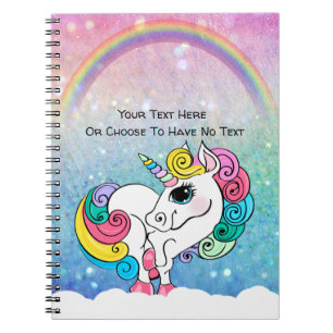 Aangepaste tekst/ Witte Eenhoorn Regenboog Glitter Notitieboek