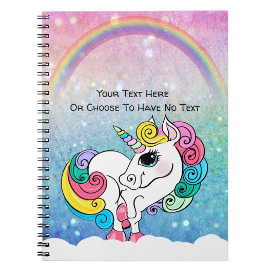 Aangepaste tekst/ Witte Eenhoorn Regenboog Glitter Notitieboek (Voorkant)