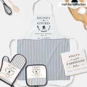 Aangepaste tekst, witte en blauwe strepen Schattig Ovenwant & Pannenlap Set