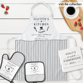 Aangepaste tekst, witte en grijze strepen Schattig Ovenwant & Pannenlap Set