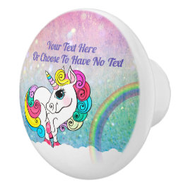 Aangepaste tekst/ Witte Unicorn regenbooglitterree Keramische Knop