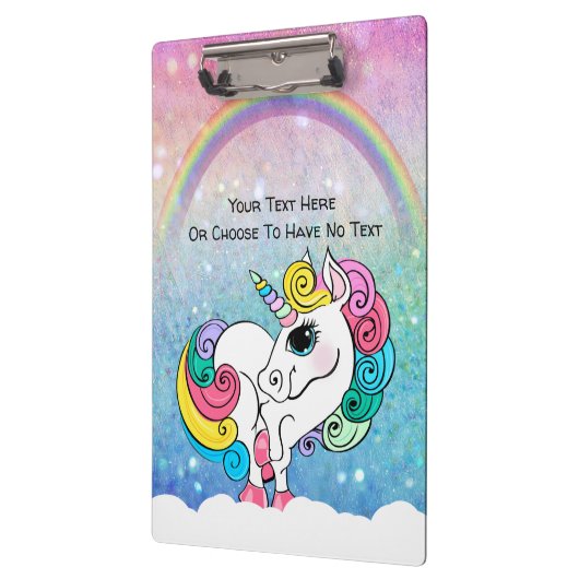 Aangepaste tekst/ Witte Unicorn regenbooglitterree Klembord (Links)