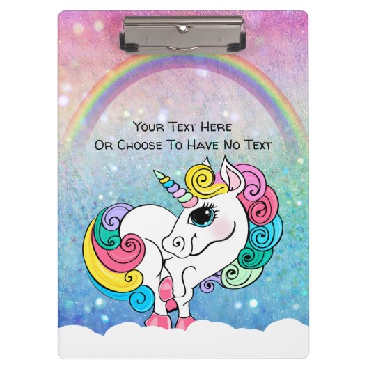 Aangepaste tekst/ Witte Unicorn regenbooglitterree Klembord (Voorkant)