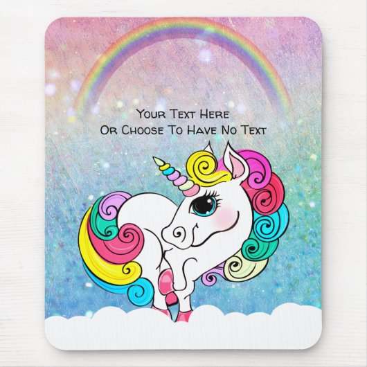 Aangepaste tekst/ Witte Unicorn regenbooglitterree Muismat (Voorkant)