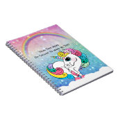 Aangepaste tekst/ Witte Unicorn regenbooglitterree Notitieboek (Rechterzijde)