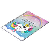 Aangepaste tekst/ Witte Unicorn regenbooglitterree Notitieboek (Linkerzijde)