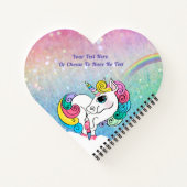 Aangepaste tekst/ Witte Unicorn regenbooglitterree Notitieboek (Achterkant)