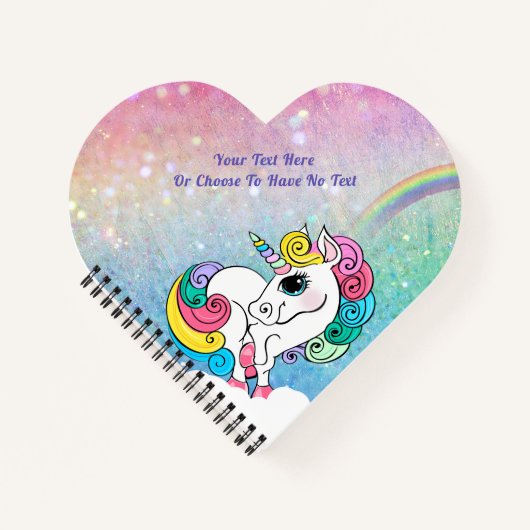 Aangepaste tekst/ Witte Unicorn regenbooglitterree Notitieboek (Voorkant)