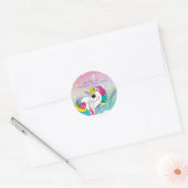 Aangepaste tekst/ Witte Unicorn regenbooglitterree Ronde Sticker (Envelop)