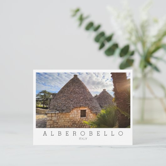 Aangepaste tekst, woningen in Alberobello, Briefkaart (Staand voorkant)
