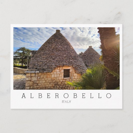 Aangepaste tekst, woningen in Alberobello, Briefkaart (Voorkant)