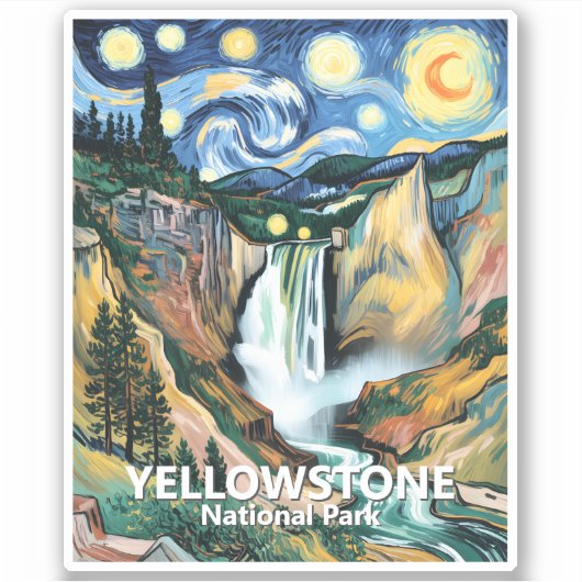 Aangepaste tekst Yellowstone Falls Van Gogh Kleurr Sticker (Voorkant)