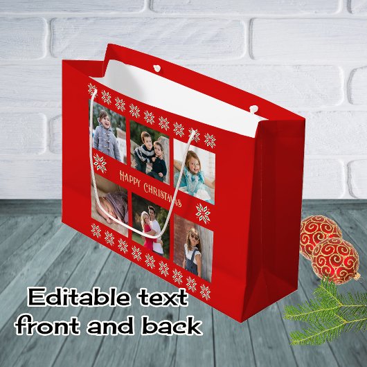 Aangepaste tekst zes foto's winterbloemen rood groot cadeauzakje