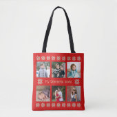 Aangepaste tekst zes foto's winterbloemen rood tote bag (Voorkant)