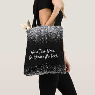 Aangepaste tekst / zilverglitter met reservebalk tote bag