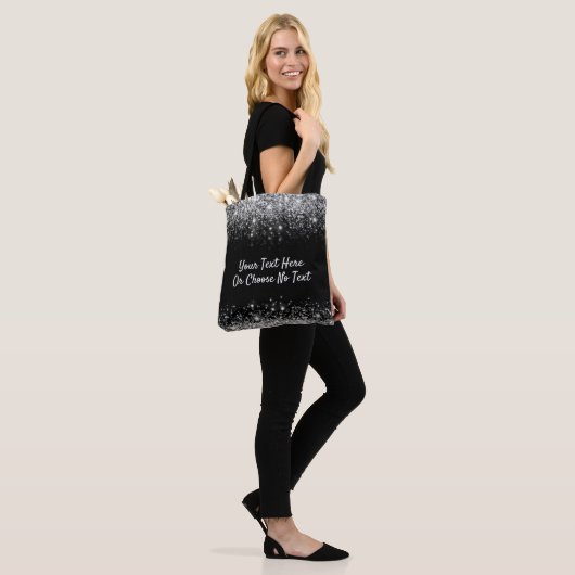 Aangepaste tekst / zilverglitter met reservebalk tote bag (Op model)