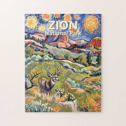Aangepaste tekst Zion dier hert kleurrijk landscha Legpuzzel (Verticaal)