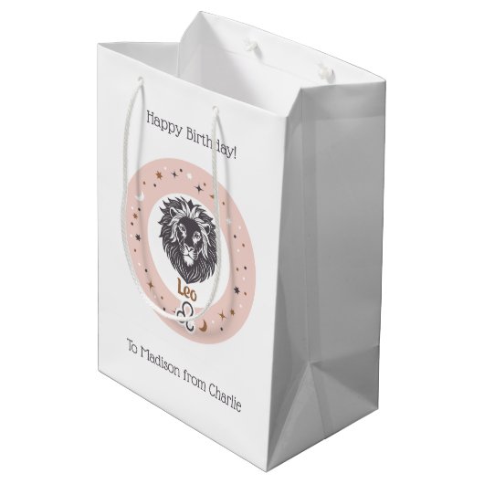 Aangepaste tekst Zodiac Sign Leo Medium Cadeauzakje (Achterkant Gekanteld)