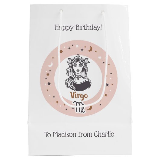 Aangepaste tekst Zodiac Sign Virgo Medium Cadeauzakje (Achterkant)