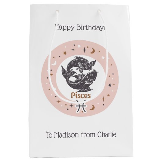 Aangepaste tekst Zodiac Sign Vissen Medium Cadeauzakje (Voorkant)