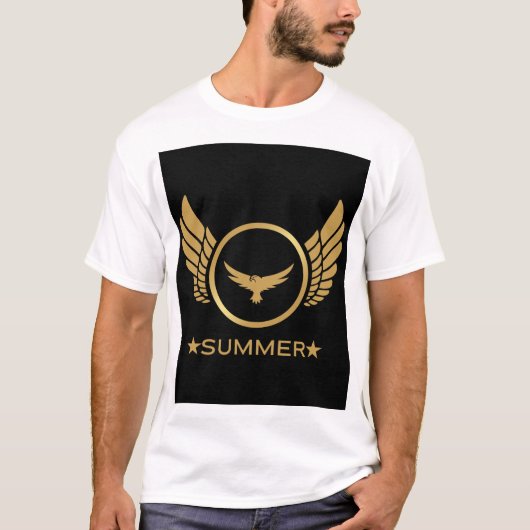 Aangepaste Tekst Zomer Vibes Gold Eagle Afbeelding T-shirt (Voorkant)