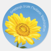 Aangepaste tekst Zonnebloem Ronde Sticker (Voorkant)