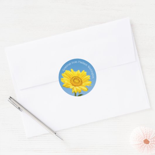Aangepaste tekst Zonnebloem Ronde Sticker (Envelop)