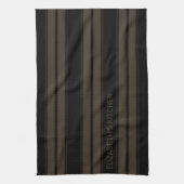 Aangepaste tekst zwart en bruin gestreept theedoek (Verticaal)