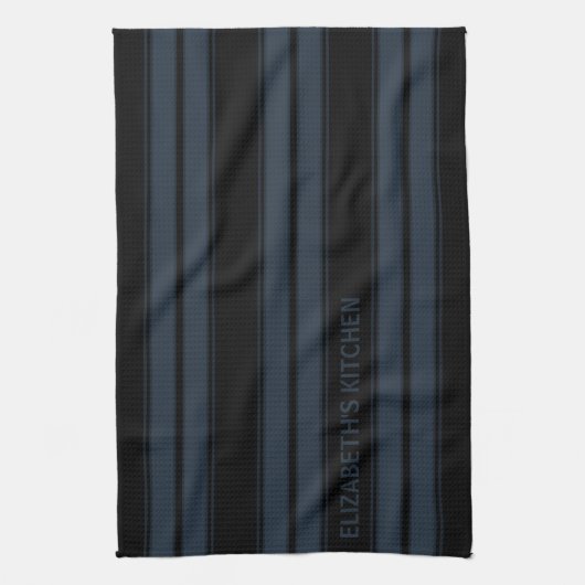 Aangepaste tekst zwart en grijs gestreept theedoek (Verticaal)