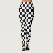 Aangepaste tekst zwart en wit gecheckt vlaggenpatr leggings (Achterkant)