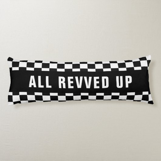 Aangepaste tekst zwart en wit gecheckt vlaggenpatr lichaamskussen (Achterkant)