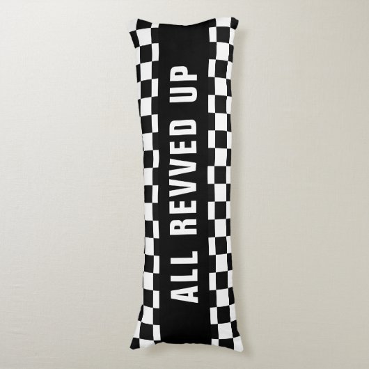 Aangepaste tekst zwart en wit gecheckt vlaggenpatr lichaamskussen (Voorkant Verticaal)