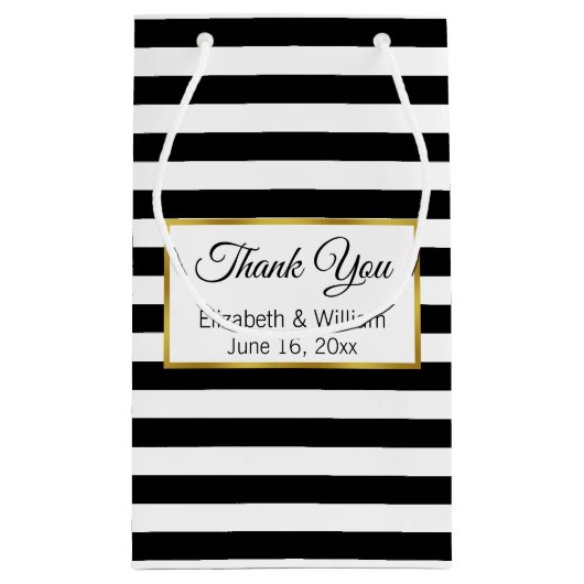 Aangepaste tekst zwart en wit gestreept klein cadeauzakje (Achterkant)