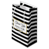 Aangepaste tekst zwart en wit gestreept klein cadeauzakje (Achterkant Gekanteld)