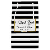 Aangepaste tekst zwart en wit gestreept klein cadeauzakje (Voorkant)