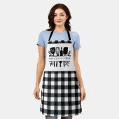 Aangepaste tekst zwart en witte buffels met keuken schort (Gedragen)
