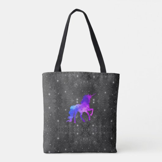 Aangepaste tekst zwart/Paars galaxy Unicorn Canvas Tote Bag (Achterkant)