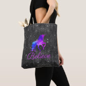 Aangepaste tekst zwart/Paars galaxy Unicorn Canvas Tote Bag (Dichtbij)